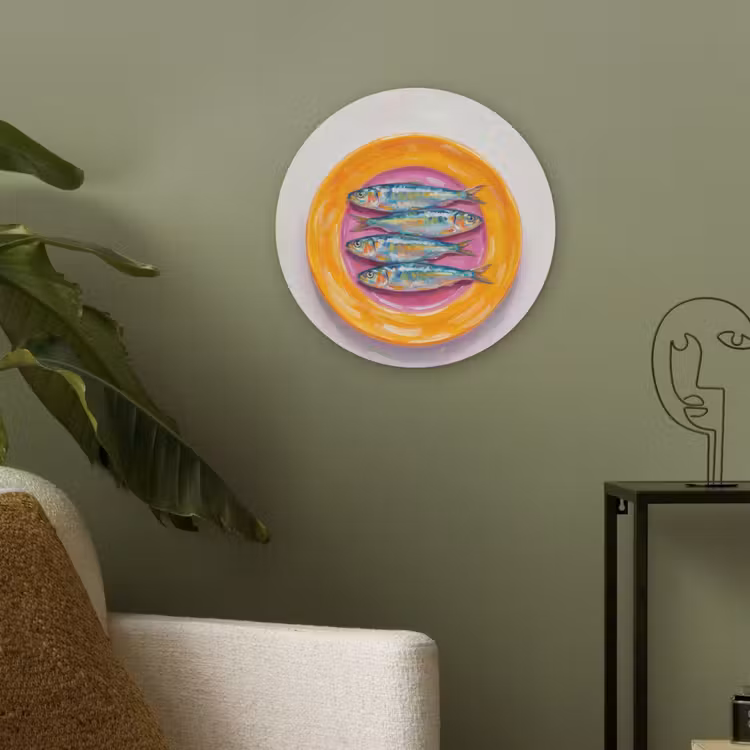 Vis - Vier - Eten - Modern - Kleurrijk Akoestische PET Vilt - Rond klein -sfeer2