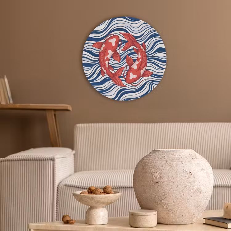 Vis - Water - Natuur - Illustratie - Rood Akoestische PET Vilt - Rond klein -sfeer1