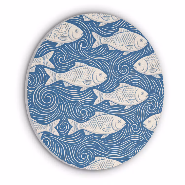 Vis - Water - Patroon - Grafisch - Blauw Akoestische PET Vilt - Rond klein -3d