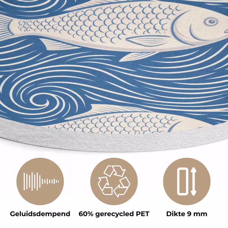 Vis - Water - Patroon - Grafisch - Blauw Akoestische PET Vilt - Rond klein -closeup_NL