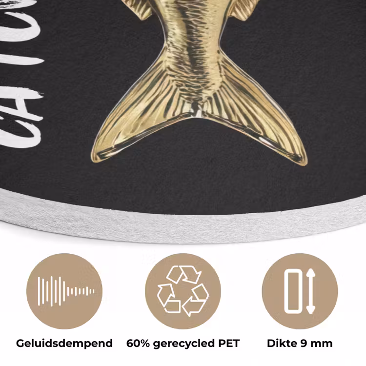 Vis - Zwart - Goud - Tekst Akoestische PET Vilt - Rond klein -closeup_NL