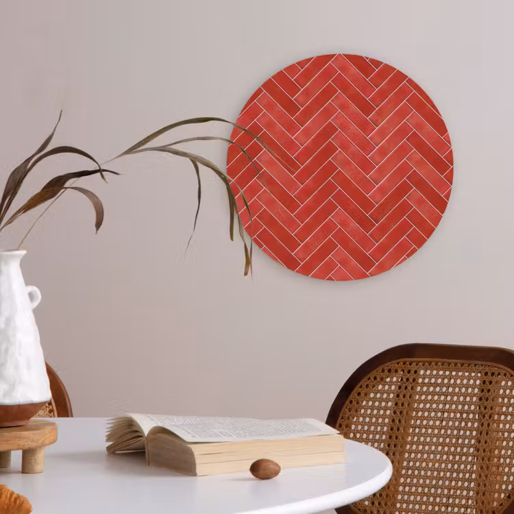 Visgraat - Tegel - Rood Akoestische PET Vilt - Rond klein 838 -sfeer3