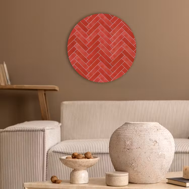 Visgraat - Tegel - Rood Akoestische PET Vilt - Rond klein 838 -sfeer1