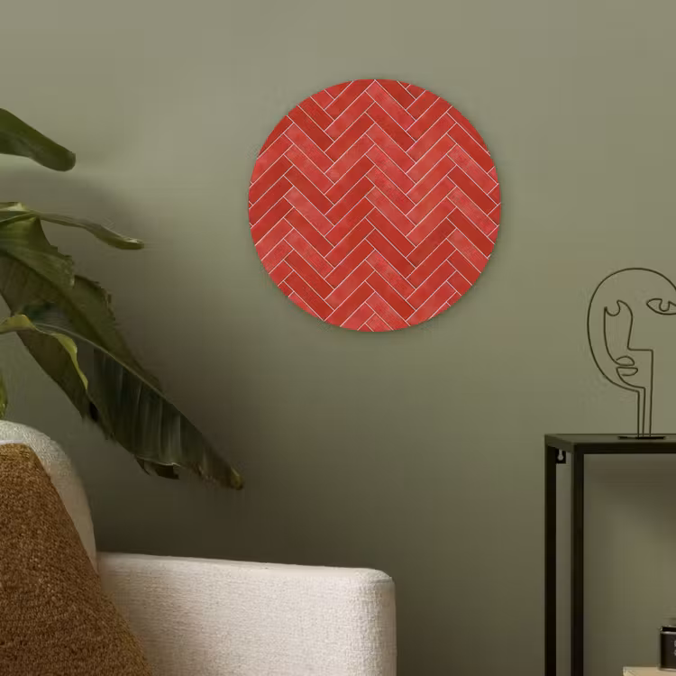 Visgraat - Tegel - Rood Akoestische PET Vilt - Rond klein 838 -sfeer2