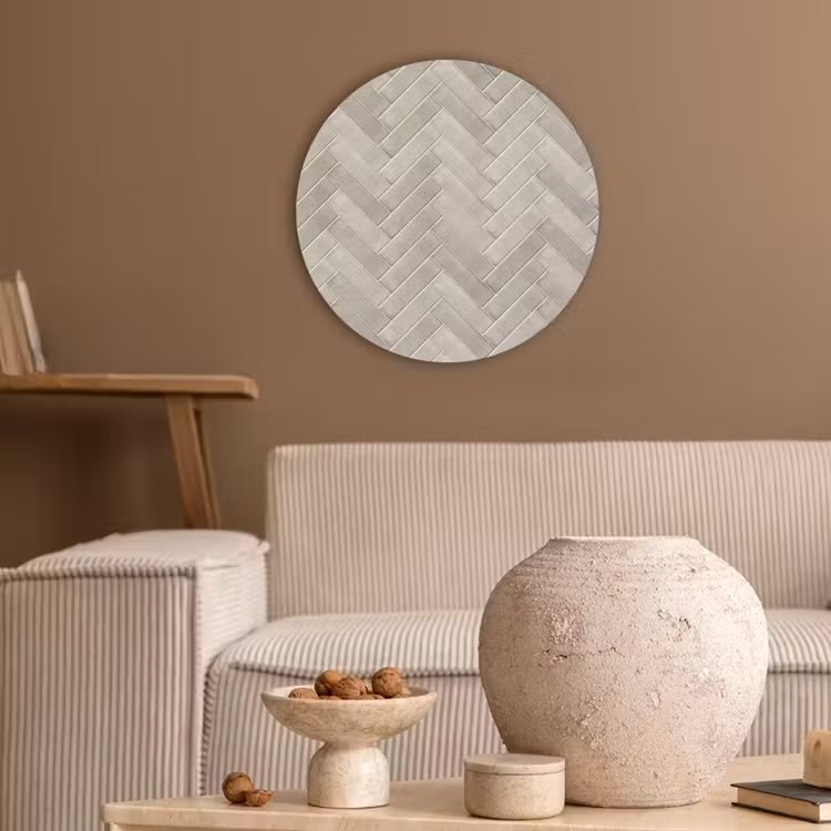 Visgraat - Wandtegel - Beige Akoestische PET Vilt - Rond klein 838 -sfeer1