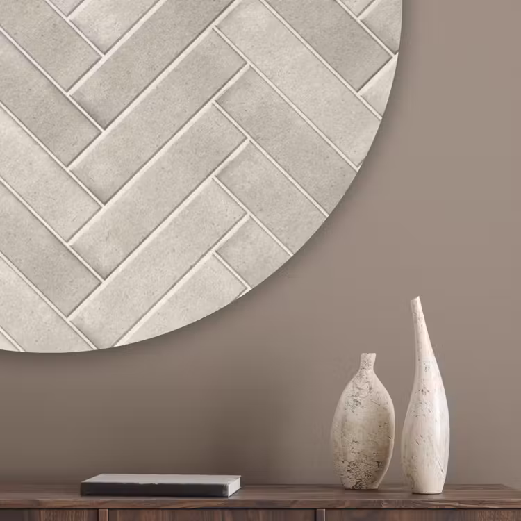 Visgraat - Wandtegel - Beige Akoestische PET Vilt - Rond klein 838 -sfeer5_closeup