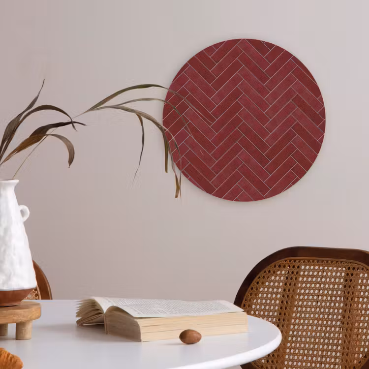 Visgraat - Wandtegel - Bordeaux - Rood Akoestische PET Vilt - Rond klein 838 -sfeer3