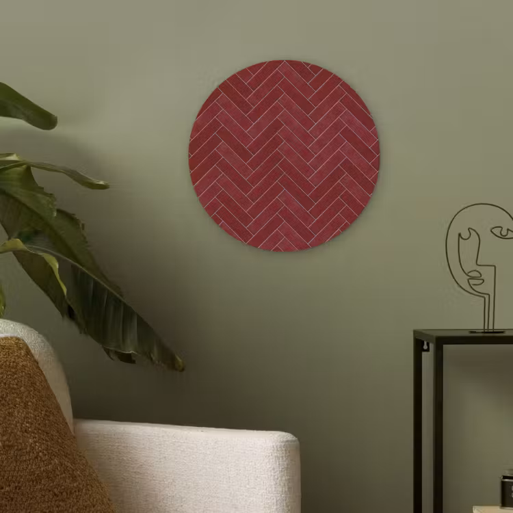 Visgraat - Wandtegel - Bordeaux - Rood Akoestische PET Vilt - Rond klein 838 -sfeer2
