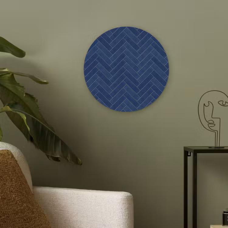 Visgraat - Wandtegel - Donkerblauw - Navy Blue Akoestische PET Vilt - Rond klein 838 -sfeer2