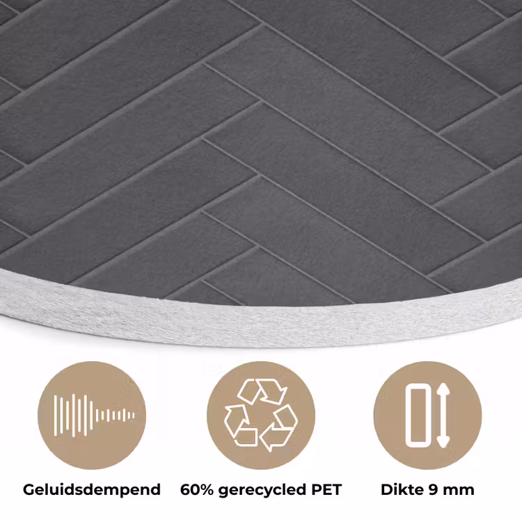 Visgraat - Wandtegel - Donkergrijs Akoestische PET Vilt - Rond klein 838 -closeup_NL
