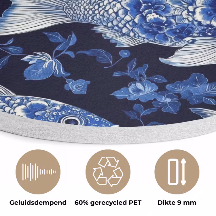 Vissen - Bloemen - Blauw Akoestische PET Vilt - Rond klein 838 -closeup_NL