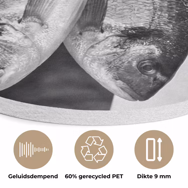 Vissen - Chef - Zwart - Wit Akoestische PET Vilt - Rond klein -closeup_NL