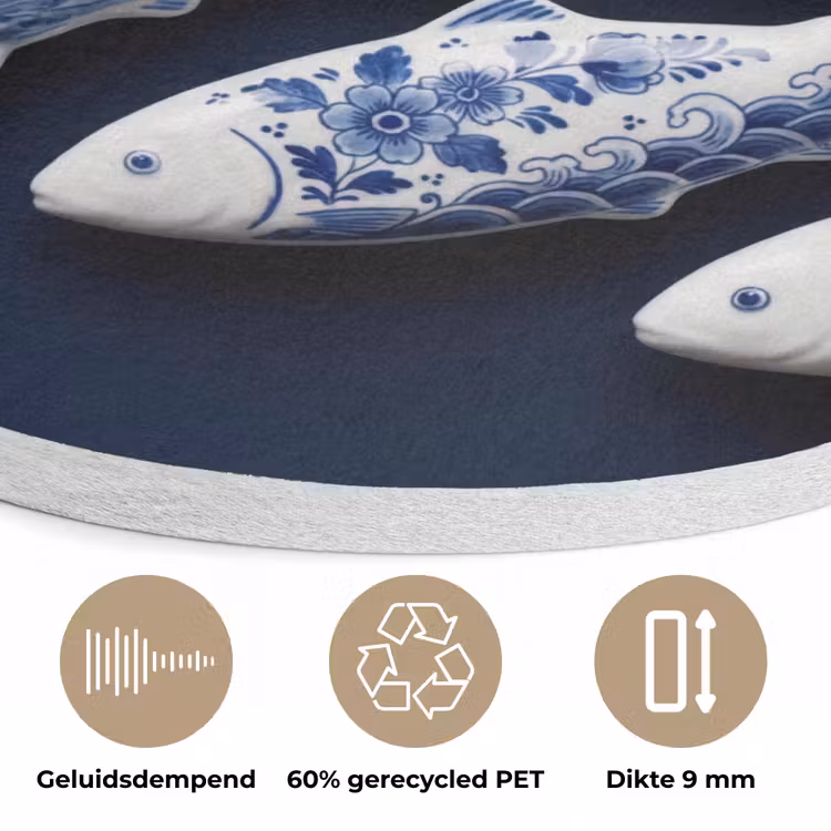 Vissen - Delfts - Blauw - Keramiek Akoestische PET Vilt - Rond klein -closeup_NL