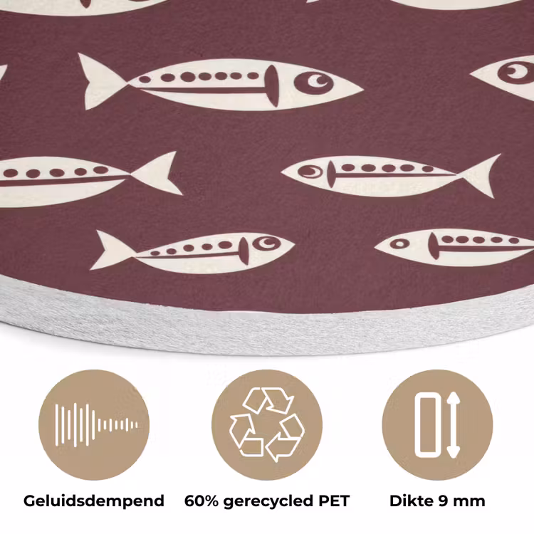 Vissen - Grafisch - Patroon - Donker Akoestische PET Vilt - Rond klein 838 -closeup_NL