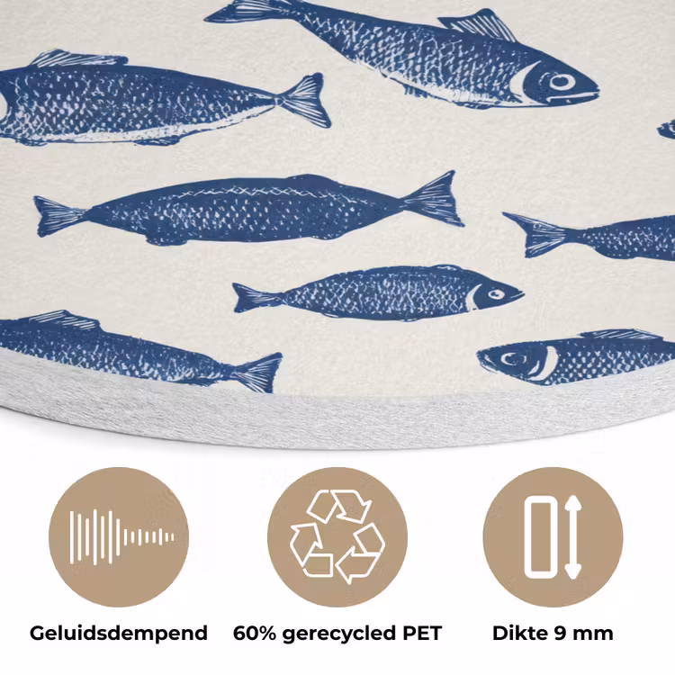 Vissen - Patroon - Blauw - Wit Akoestische PET Vilt - Rond klein 838 -closeup_NL