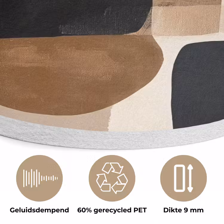 Vlakken - Abstract - Zwart - Strepen Akoestische PET Vilt - Rond klein -closeup_NL