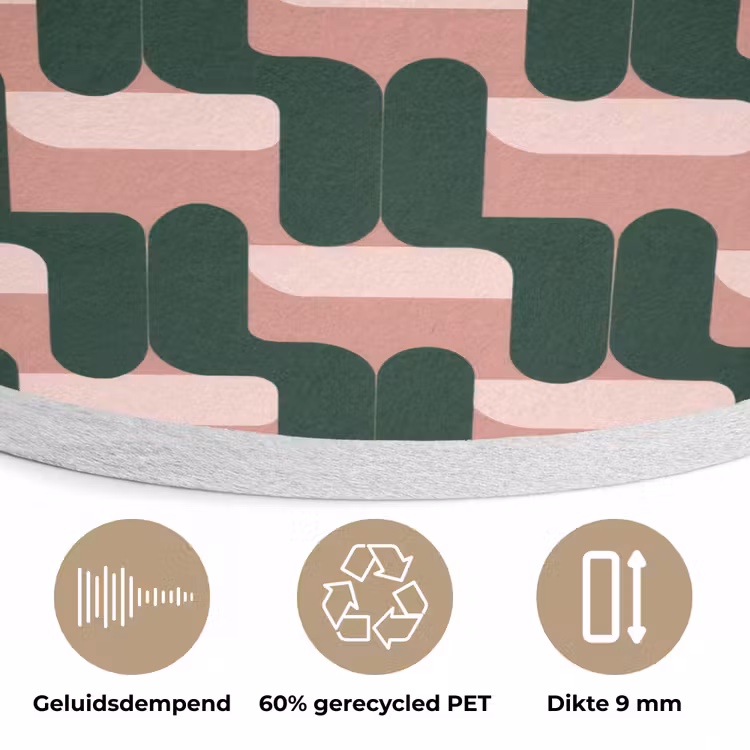 Vlechtpatroon - Groen - Roze - Geometrisch Akoestische PET Vilt - Rond klein 838 -closeup_NL