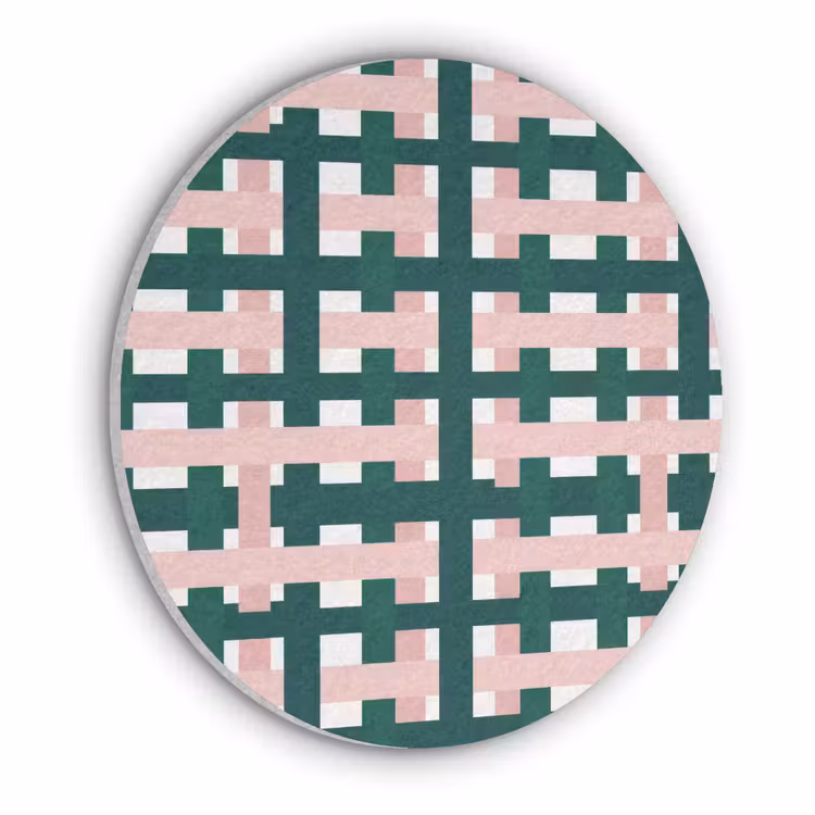 Vlechtpatroon - Groen - Roze - Grafisch Akoestische PET Vilt - Rond klein 838 -3d