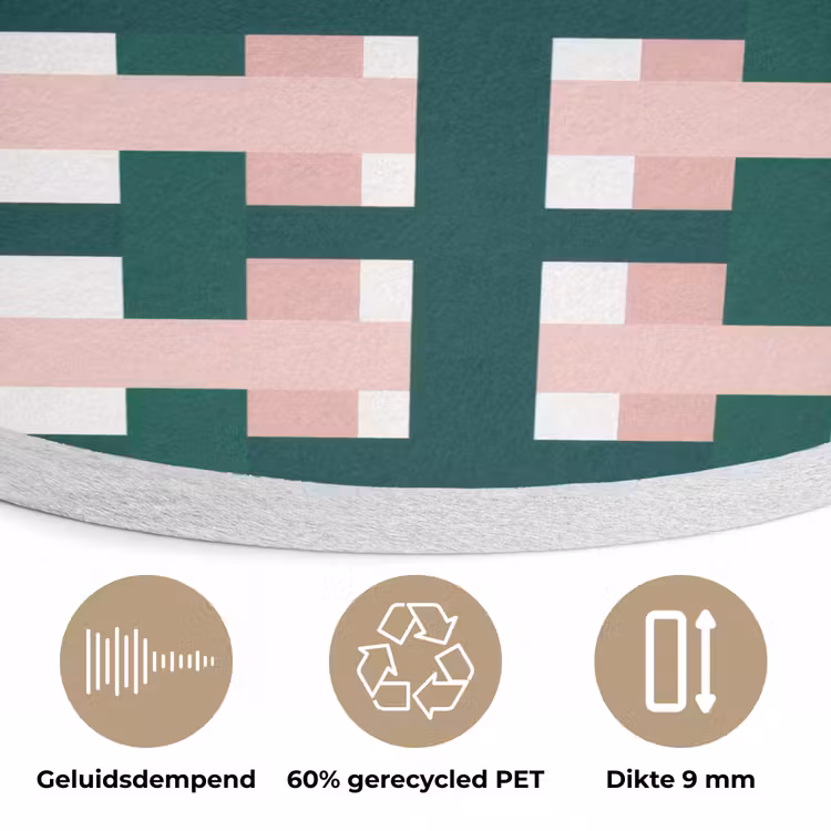 Vlechtpatroon - Groen - Roze - Grafisch Akoestische PET Vilt - Rond klein 838 -closeup_NL