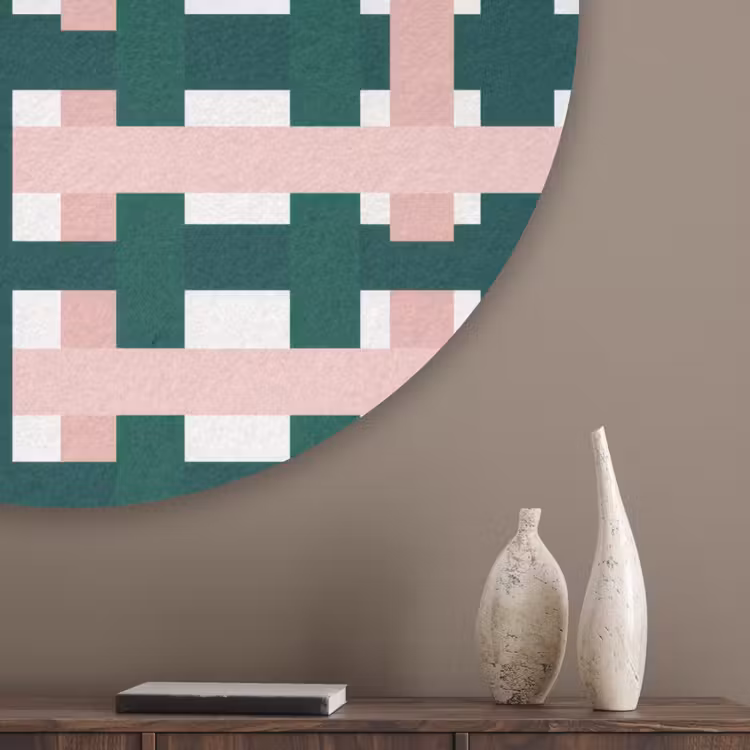 Vlechtpatroon - Groen - Roze - Grafisch Akoestische PET Vilt - Rond klein 838 -sfeer5_closeup