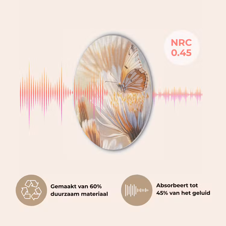 Vlinder - Bloem - Oranje Akoestische PET Vilt - Rond klein -USP_NL