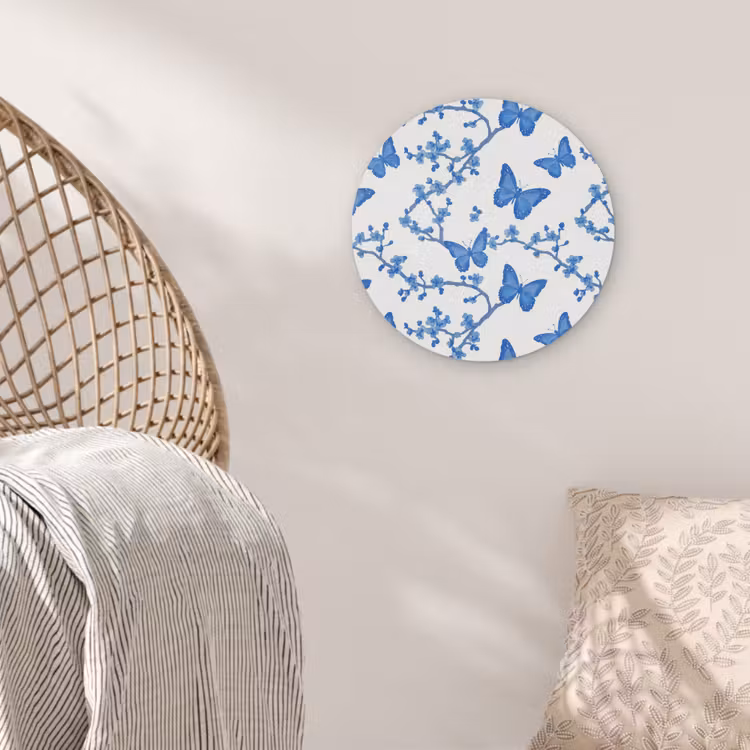 Vlinder - Bloemen - Blauw Akoestische PET Vilt - Rond klein 838 -sfeer4