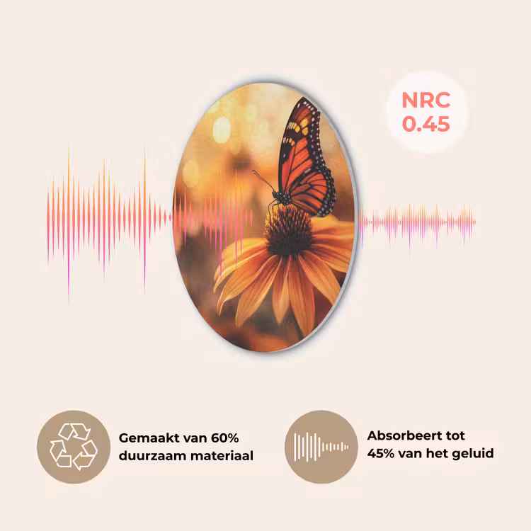 Vlinder - Bloemen - Oranje Akoestische PET Vilt - Rond klein -USP_NL