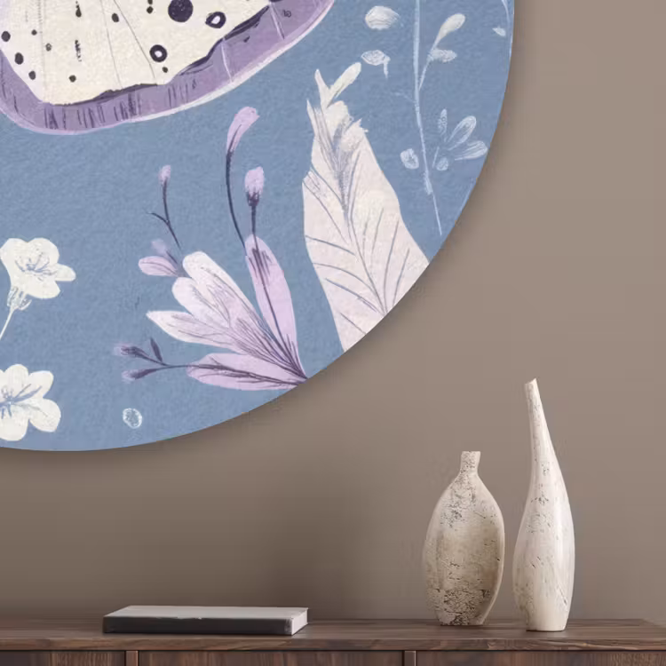 Vlinder - Bloemtakken - Lichtblauw Akoestische PET Vilt - Rond klein -sfeer5_closeup