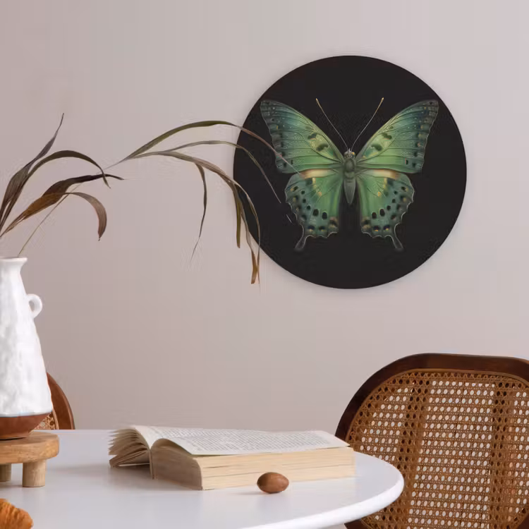 Vlinder - Groen - Diepte Akoestische PET Vilt - Rond klein -sfeer3