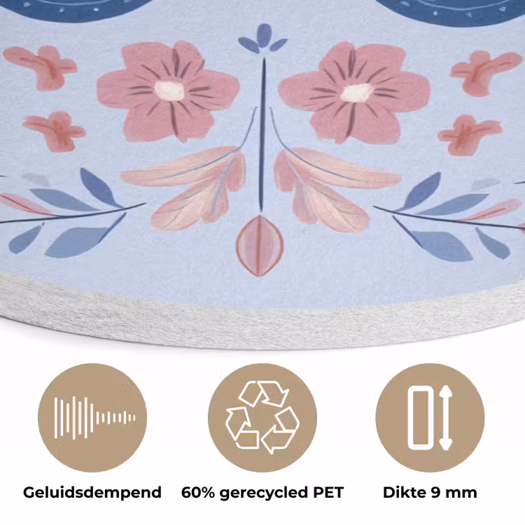 Vlinder - Lichtblauw - Sierlijk - Bloemen Akoestische PET Vilt - Rond klein -closeup_NL