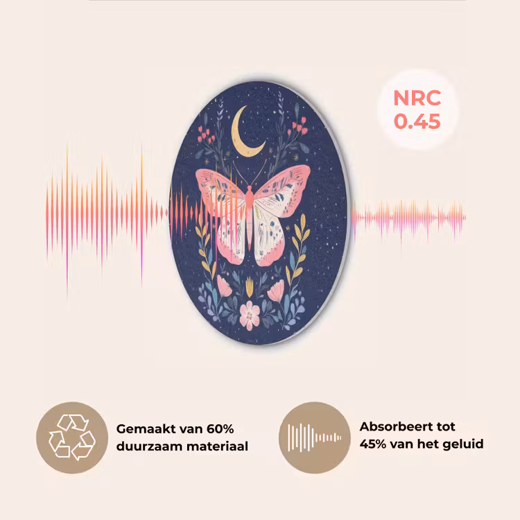 Vlinder - Maan - Bloemen - Sterrenhemel Akoestische PET Vilt - Rond klein -USP_NL