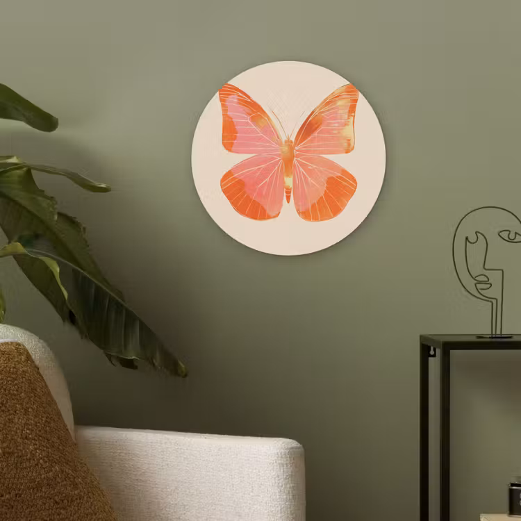 Vlinder - Minimalistisch - Roze Akoestische PET Vilt - Rond klein -sfeer2