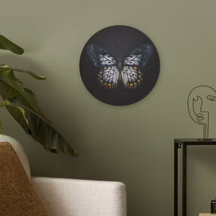 Vlinder - Monochroom - Balans Akoestische PET Vilt - Rond klein -sfeer2