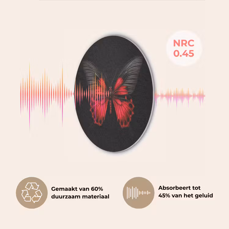 Vlinder - Rood - Contrast Akoestische PET Vilt - Rond klein -USP_NL