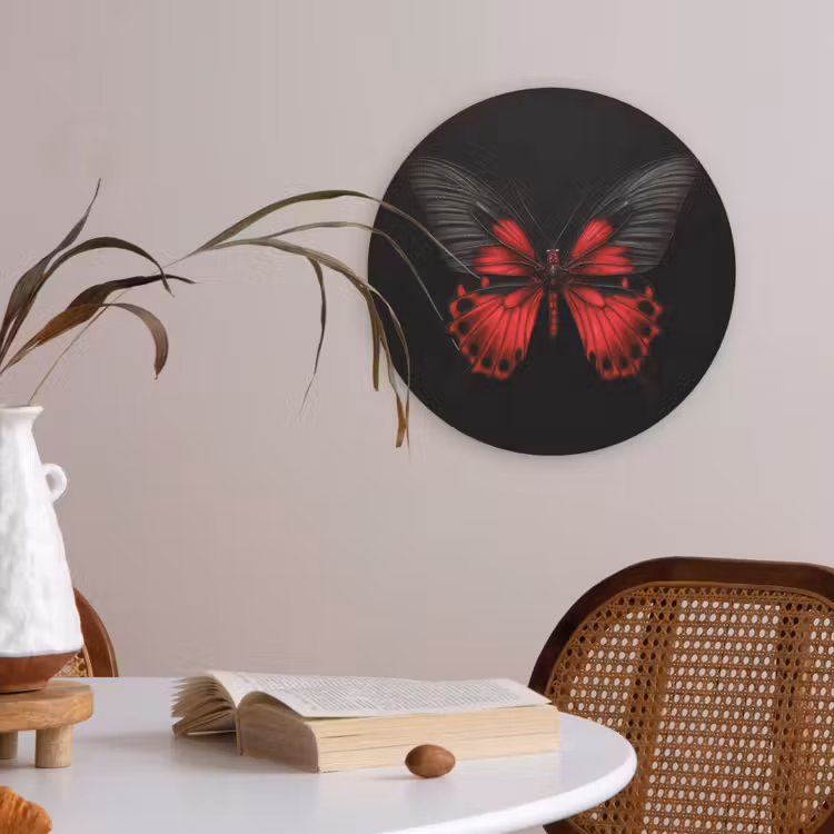 Vlinder - Rood - Contrast Akoestische PET Vilt - Rond klein -sfeer3