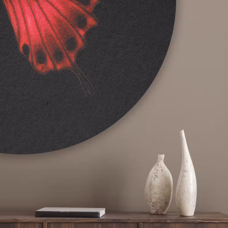 Vlinder - Rood - Contrast Akoestische PET Vilt - Rond klein -sfeer5_closeup
