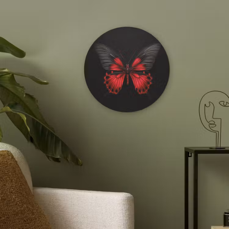 Vlinder - Rood - Contrast Akoestische PET Vilt - Rond klein -sfeer2