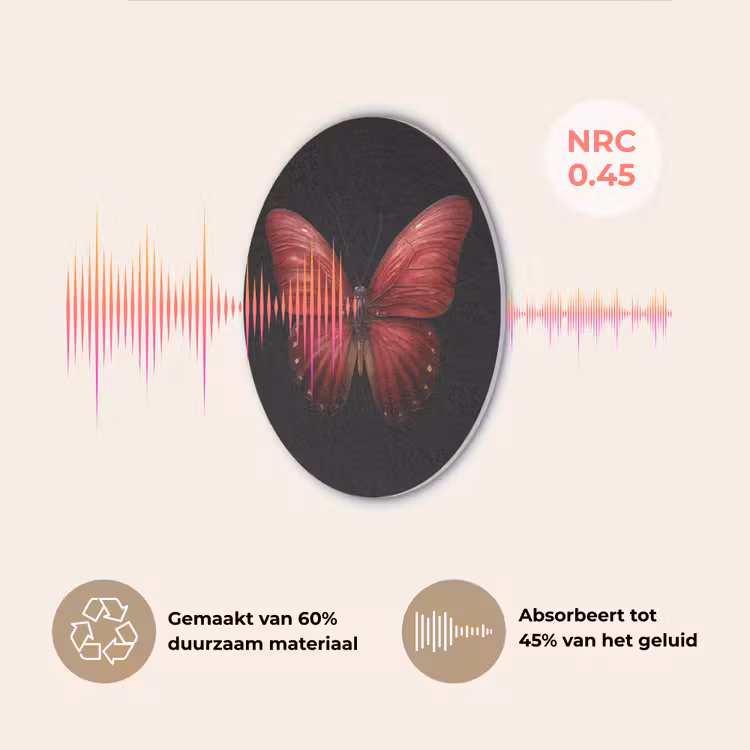 Vlinder - Rood - Minimalistisch Akoestische PET Vilt - Rond klein -USP_NL
