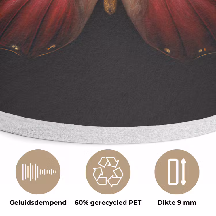 Vlinder - Rood - Minimalistisch Akoestische PET Vilt - Rond klein -closeup_NL