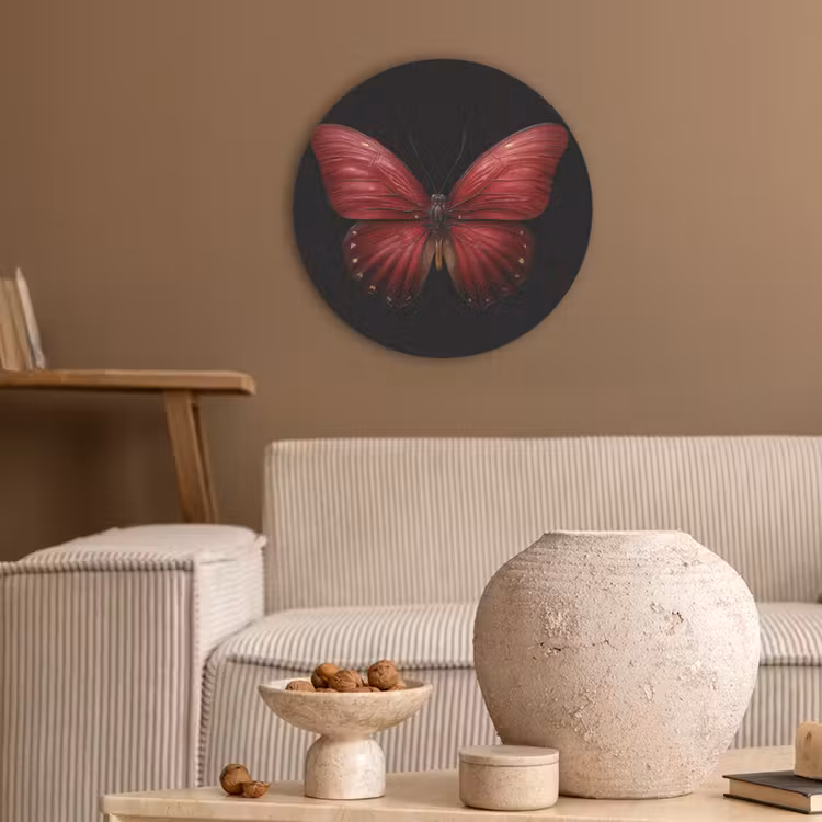 Vlinder - Rood - Minimalistisch Akoestische PET Vilt - Rond klein -sfeer1