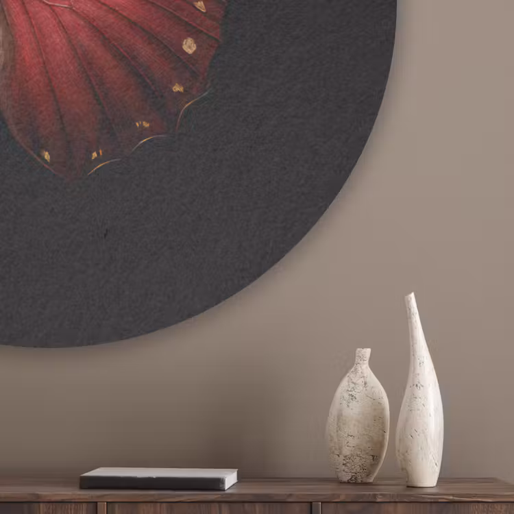 Vlinder - Rood - Minimalistisch Akoestische PET Vilt - Rond klein -sfeer5_closeup