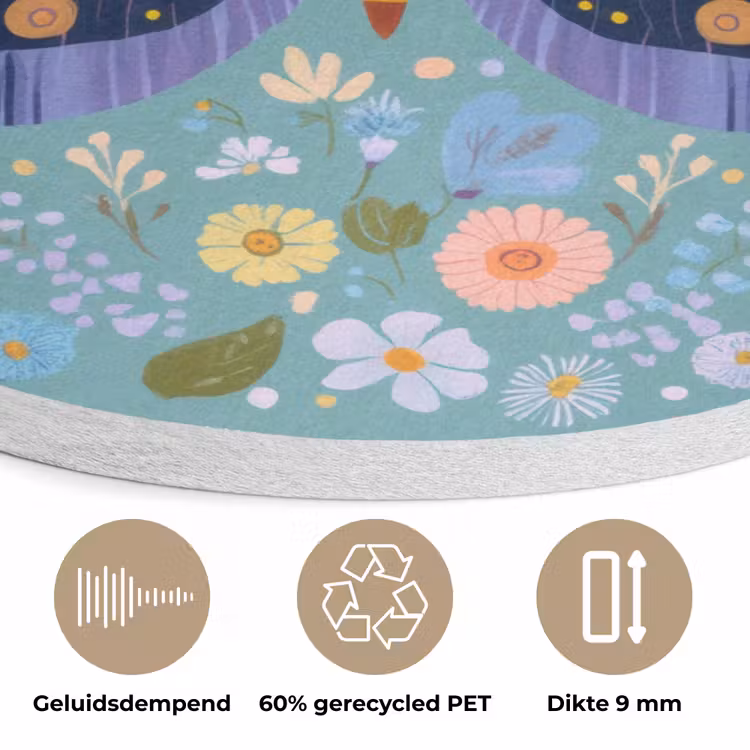 Vlinder - Sierlijk - Bloemen - Bladeren Akoestische PET Vilt - Rond klein -closeup_NL