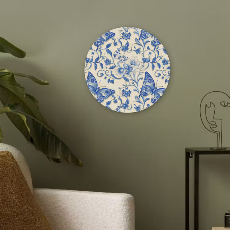 Vlinders - Bloemen - Blauw - Botanisch Akoestische PET Vilt - Rond klein 838 -sfeer2