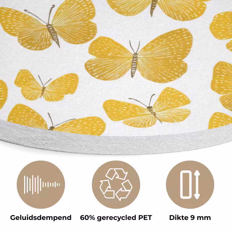Vlinders - Botanisch - Illustratie - Geel - Wit Akoestische PET Vilt - Rond klein 838 -closeup_NL
