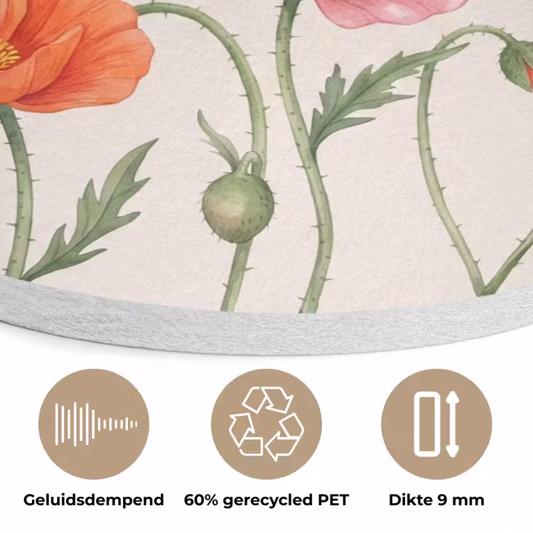 Vlinders - Klaprozen - Illustratie - Kleurrijk Akoestische PET Vilt - Rond klein -closeup_NL