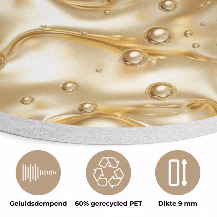 Vloeibaar - Druppels - Goud Akoestische PET Vilt - Rond klein 838 -closeup_NL