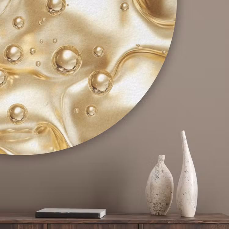 Vloeibaar - Druppels - Goud Akoestische PET Vilt - Rond klein 838 -sfeer5_closeup