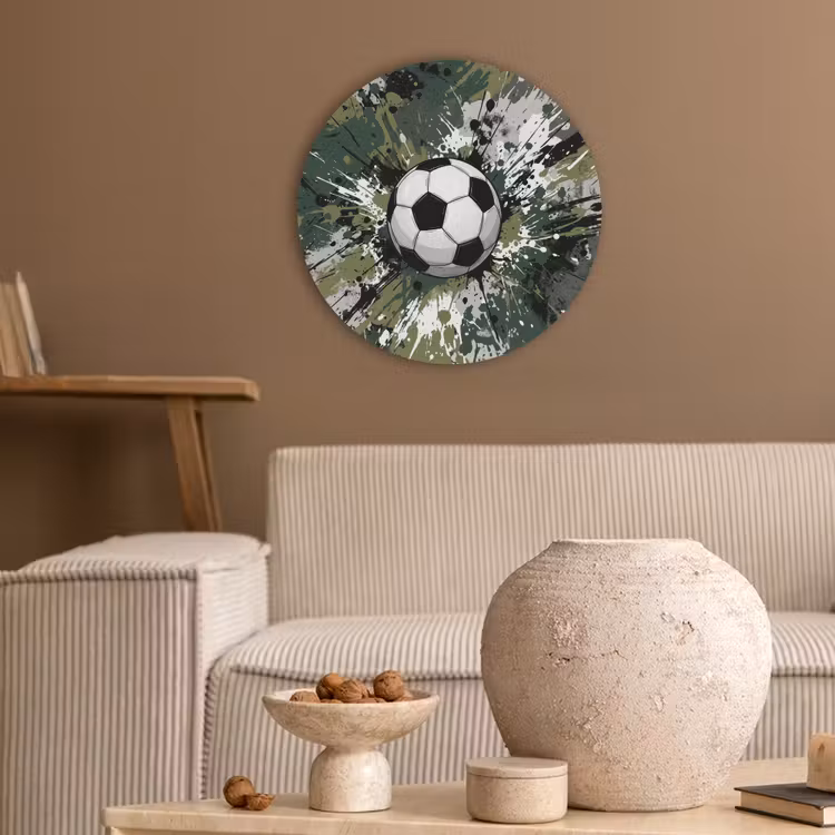 Voetbal - Verf - Spetters - Groen Akoestische PET Vilt - Rond klein -sfeer1