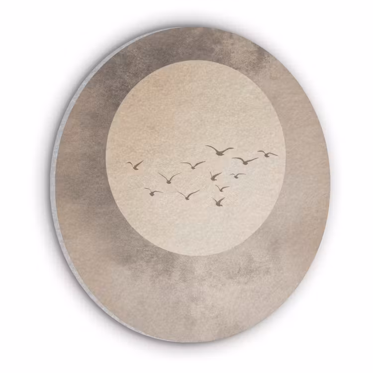 Vogel - Beige - Japandi Akoestische PET Vilt - Rond klein -3d