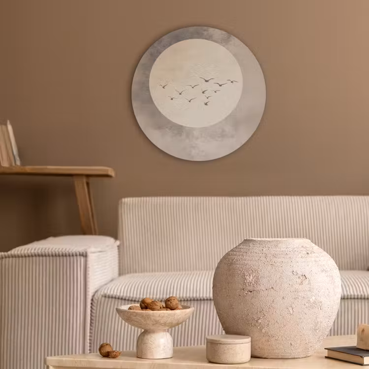 Vogel - Beige - Japandi Akoestische PET Vilt - Rond klein -sfeer1